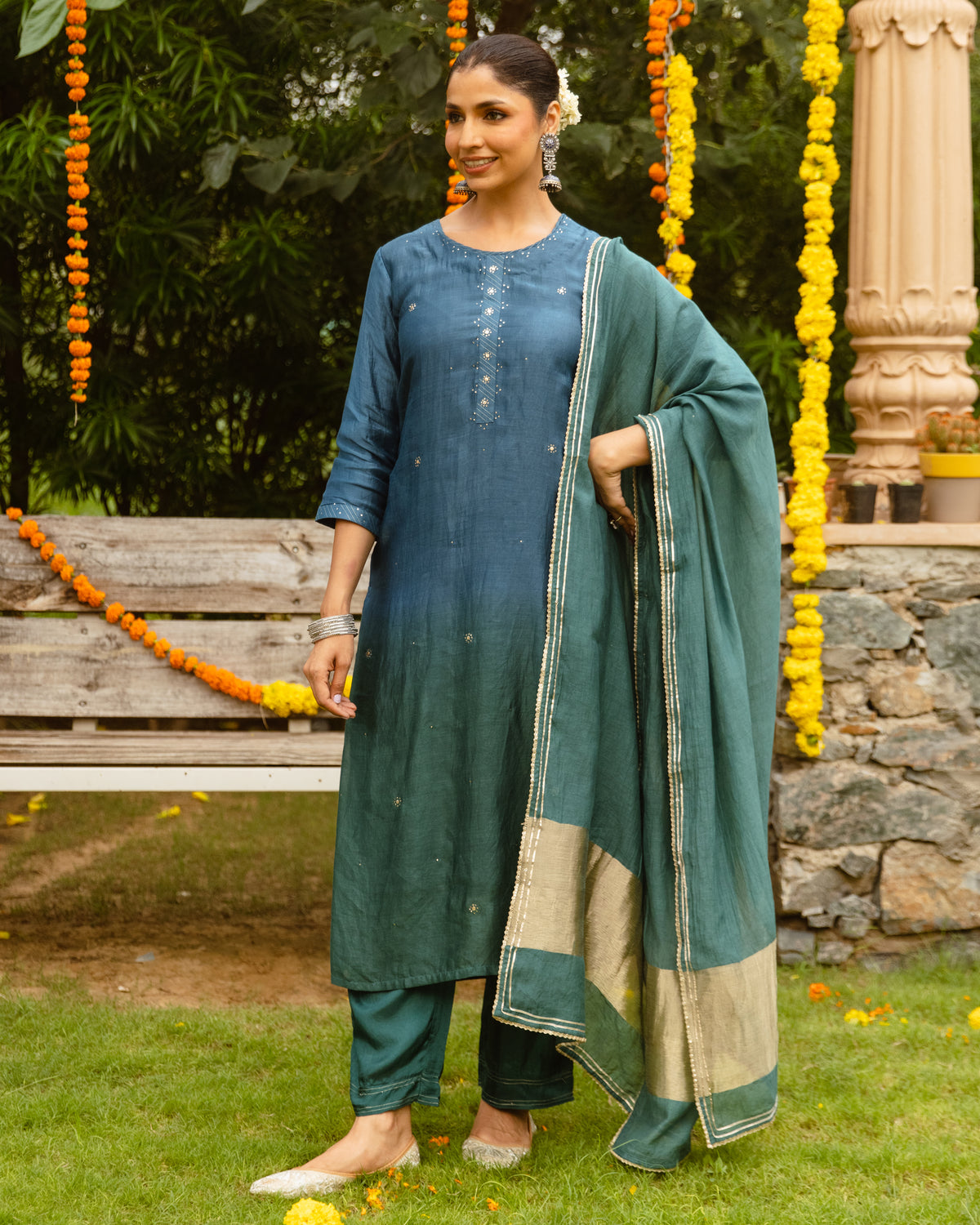 Peacock Blue Complete Suit Set