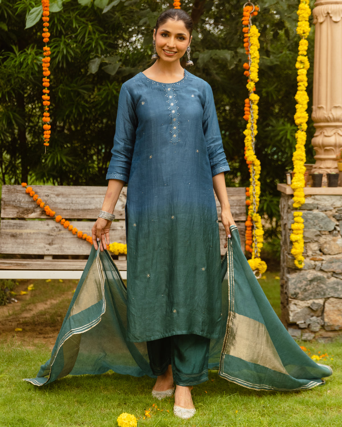 Peacock Blue Complete Suit Set