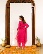 Magenta Cotton Lurex Comlete Suit Set For Women's