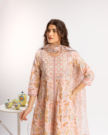 Peach Pink Cotton Kurta Dupatta(Pant Not Included)