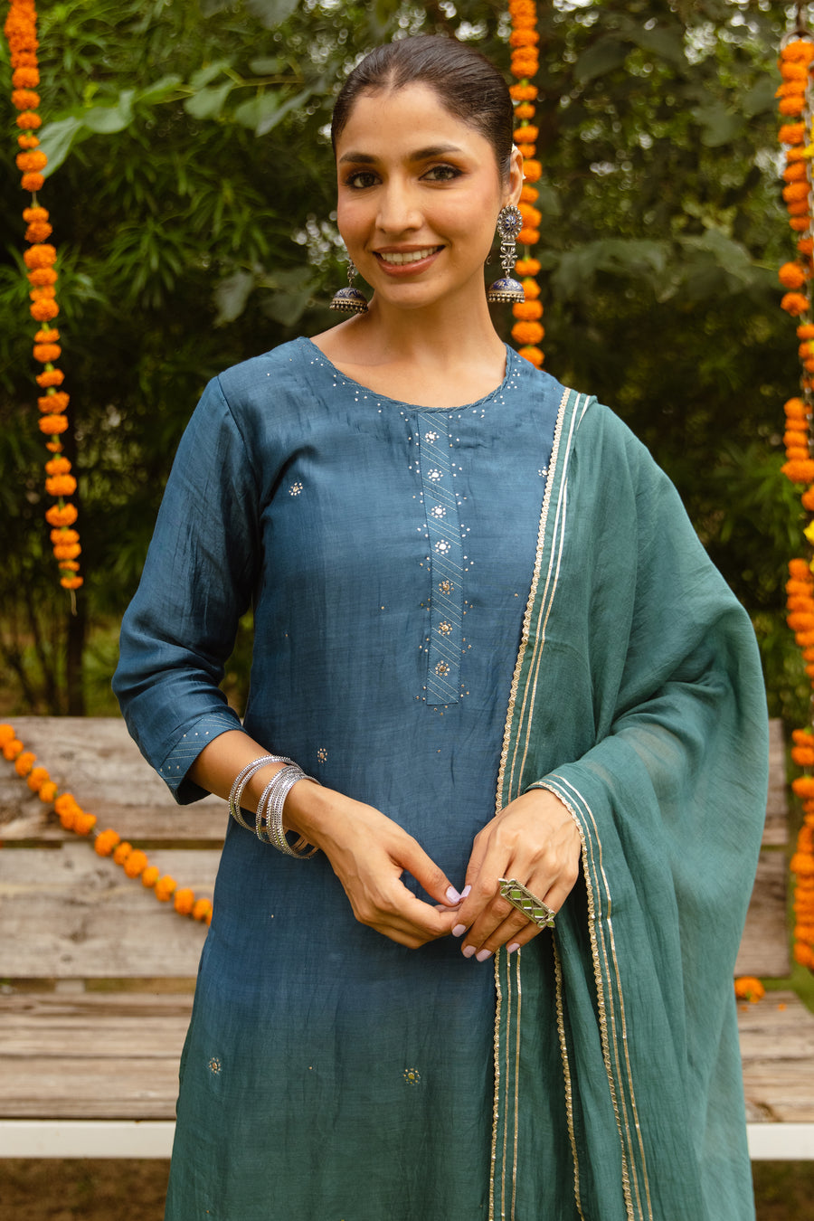 Peacock Blue Complete Suit Set
