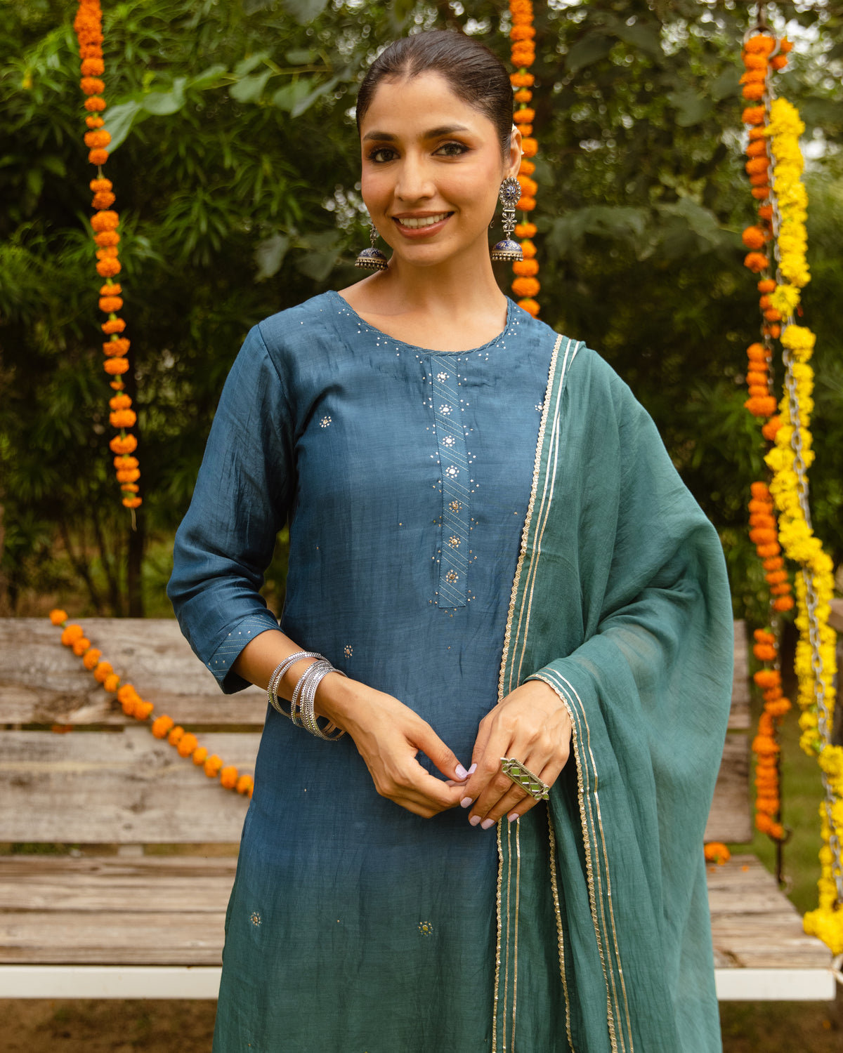 Peacock Blue Complete Suit Set