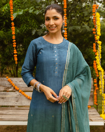 Peacock Blue Complete Suit Set