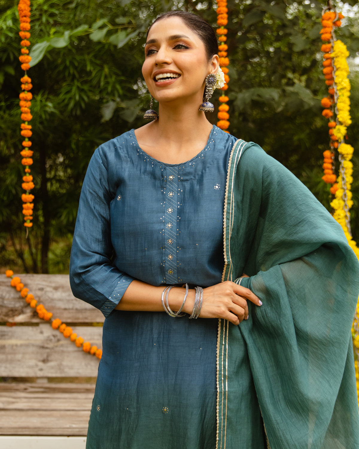 Peacock Blue Complete Suit Set