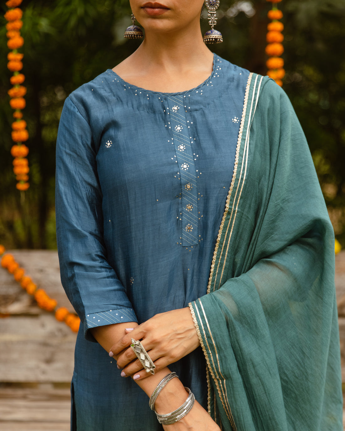 Peacock Blue Complete Suit Set