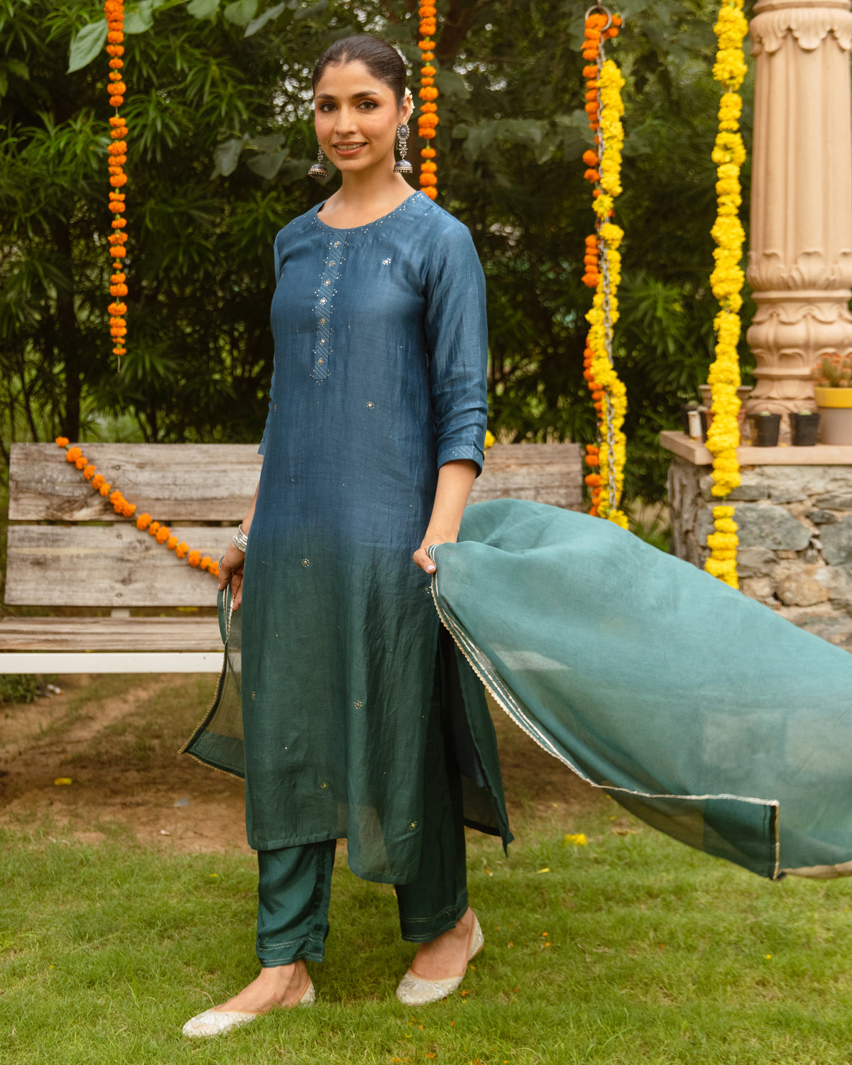 Peacock Blue Complete Suit Set