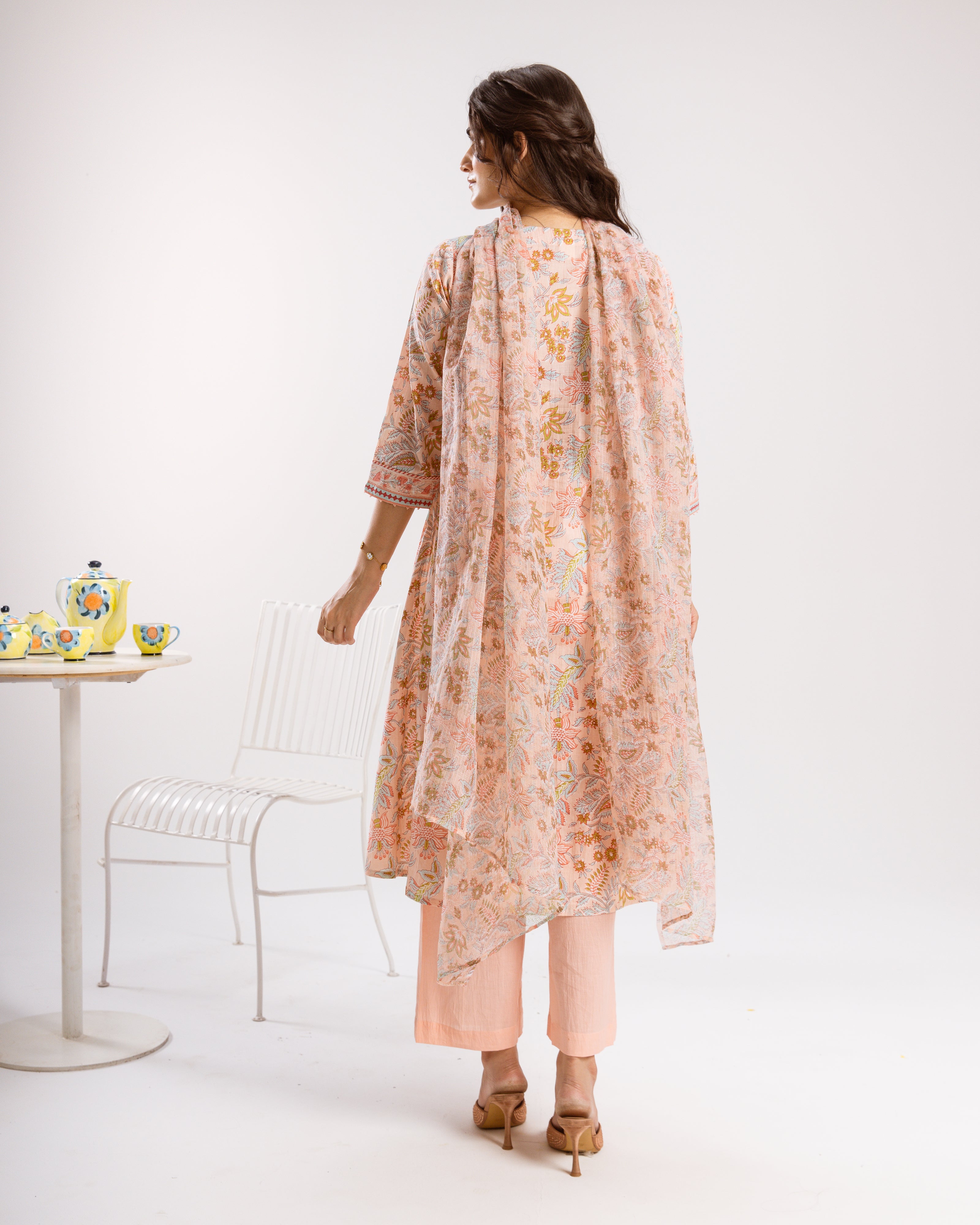Peach Pink Cotton Kurta Dupatta(Pant Not Included)