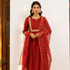 Rust Cotton Dobby Complete Suit Set For Women's