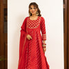 Red Cotton Bandhani Printed Round Neck Kurta Pant Set For Women's