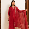 Red Chanderi V-neck Complete Suit Set For Women's