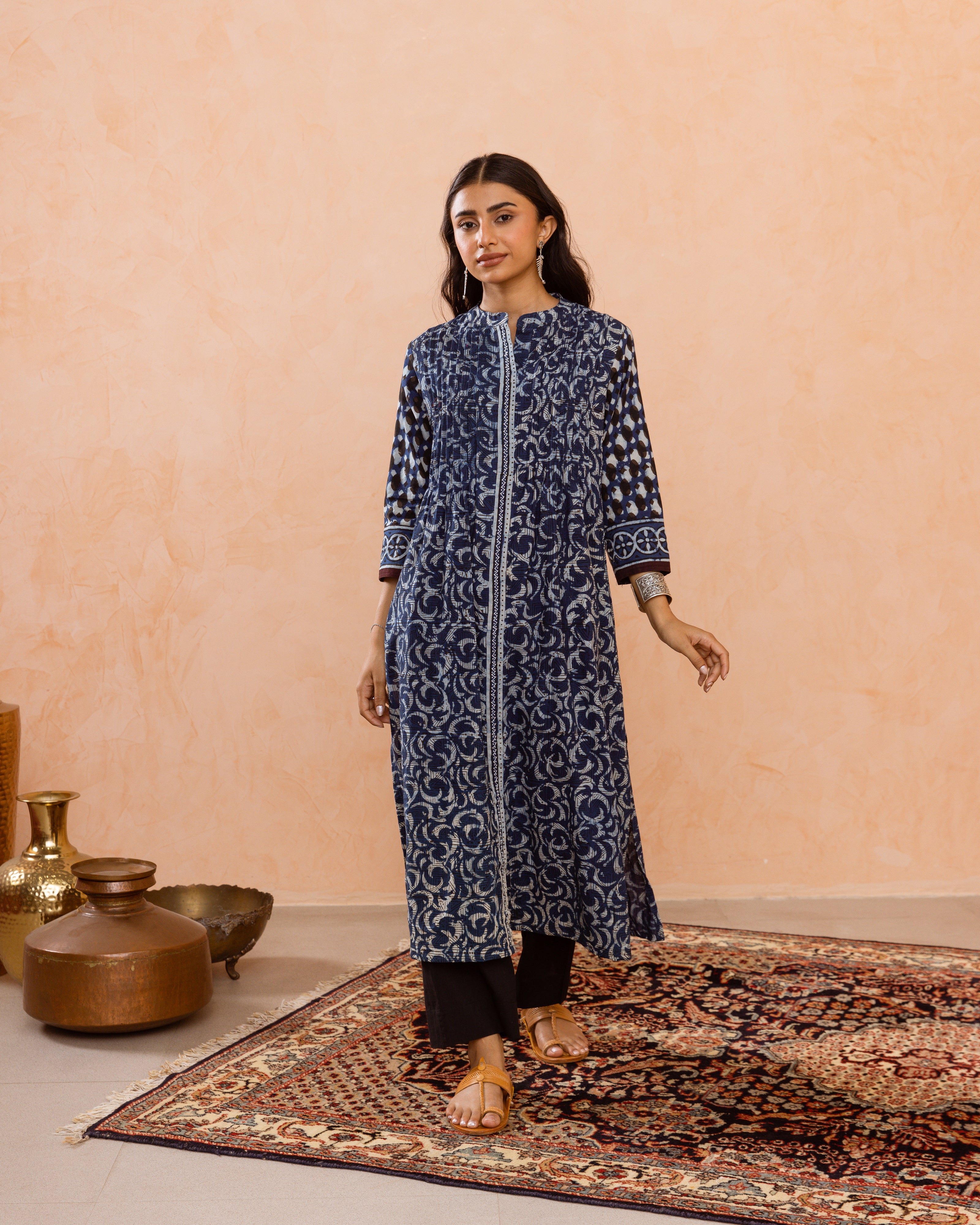 Navy Blue Kurta(Pant Not Included)