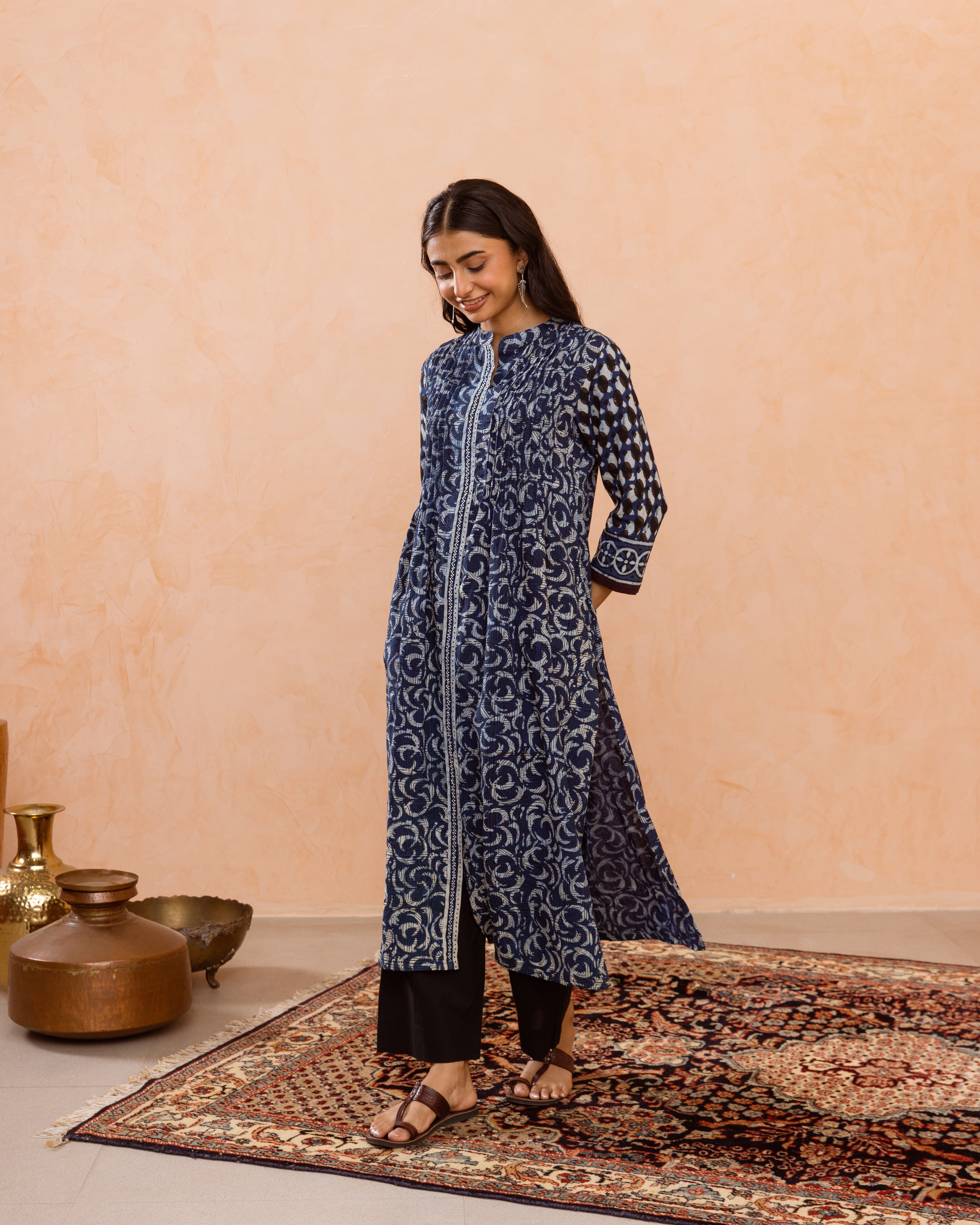 Navy Blue Kurta(Pant Not Included)