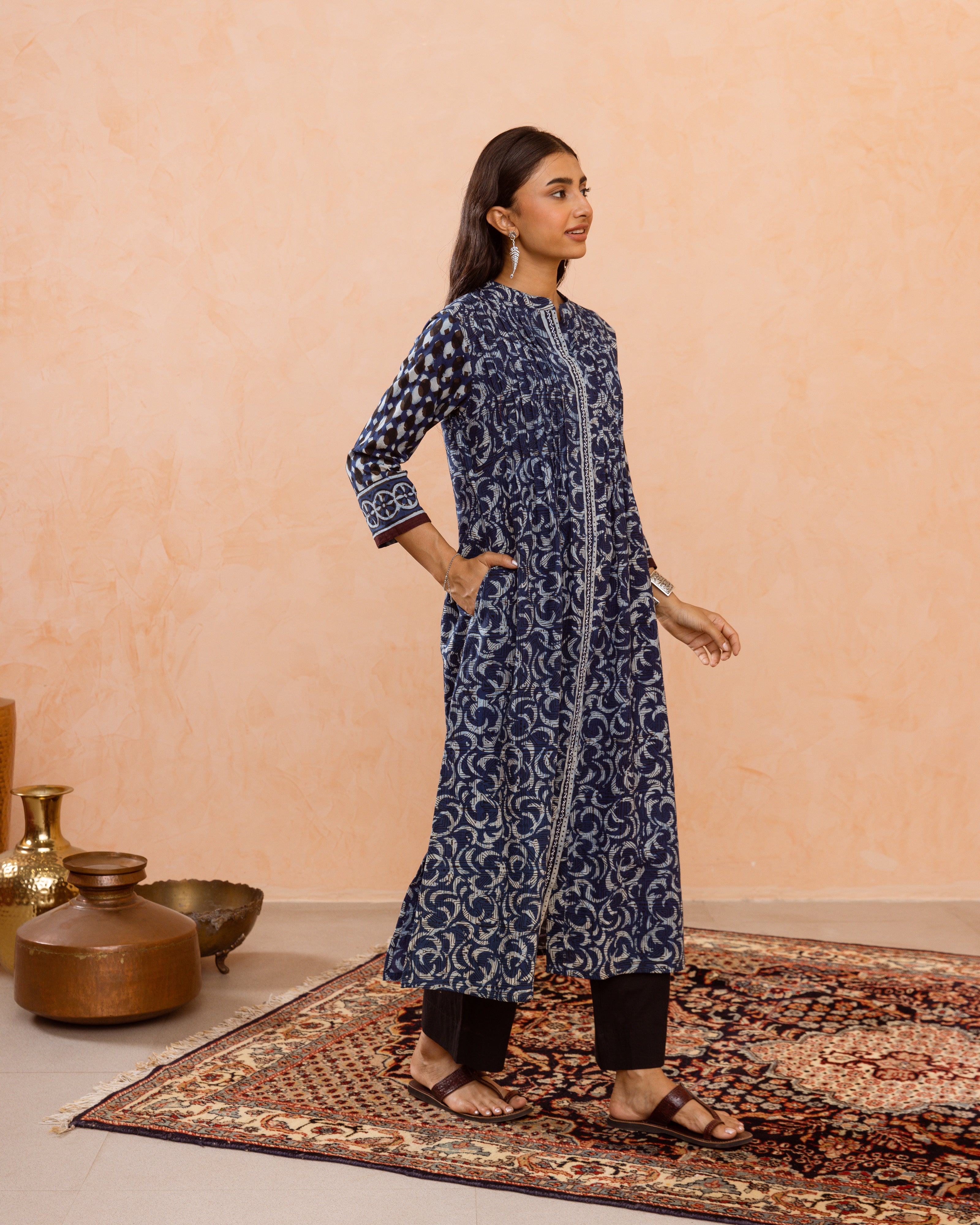 Navy Blue Kurta(Pant Not Included)