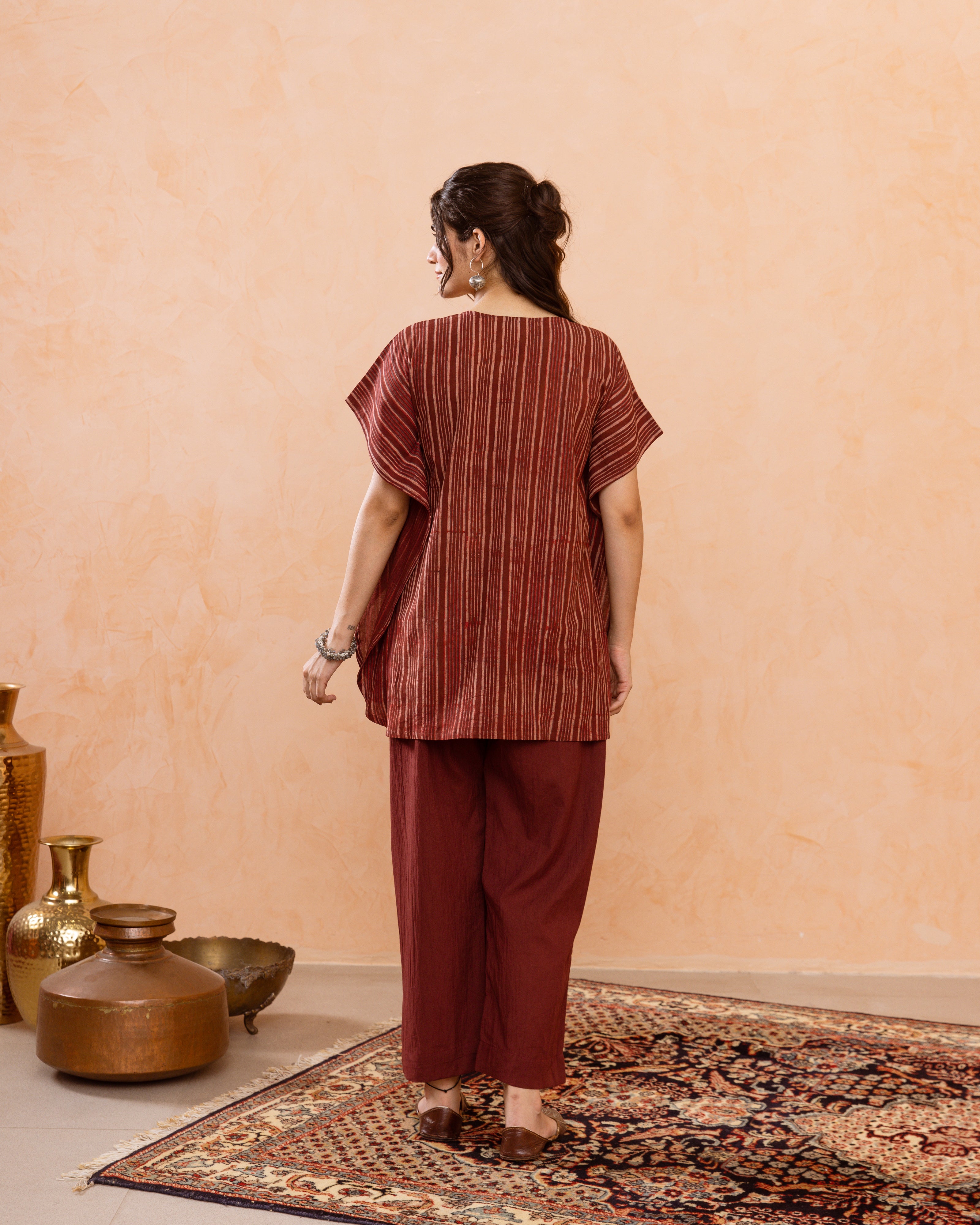 Rust Maroon Kaftan Short Top