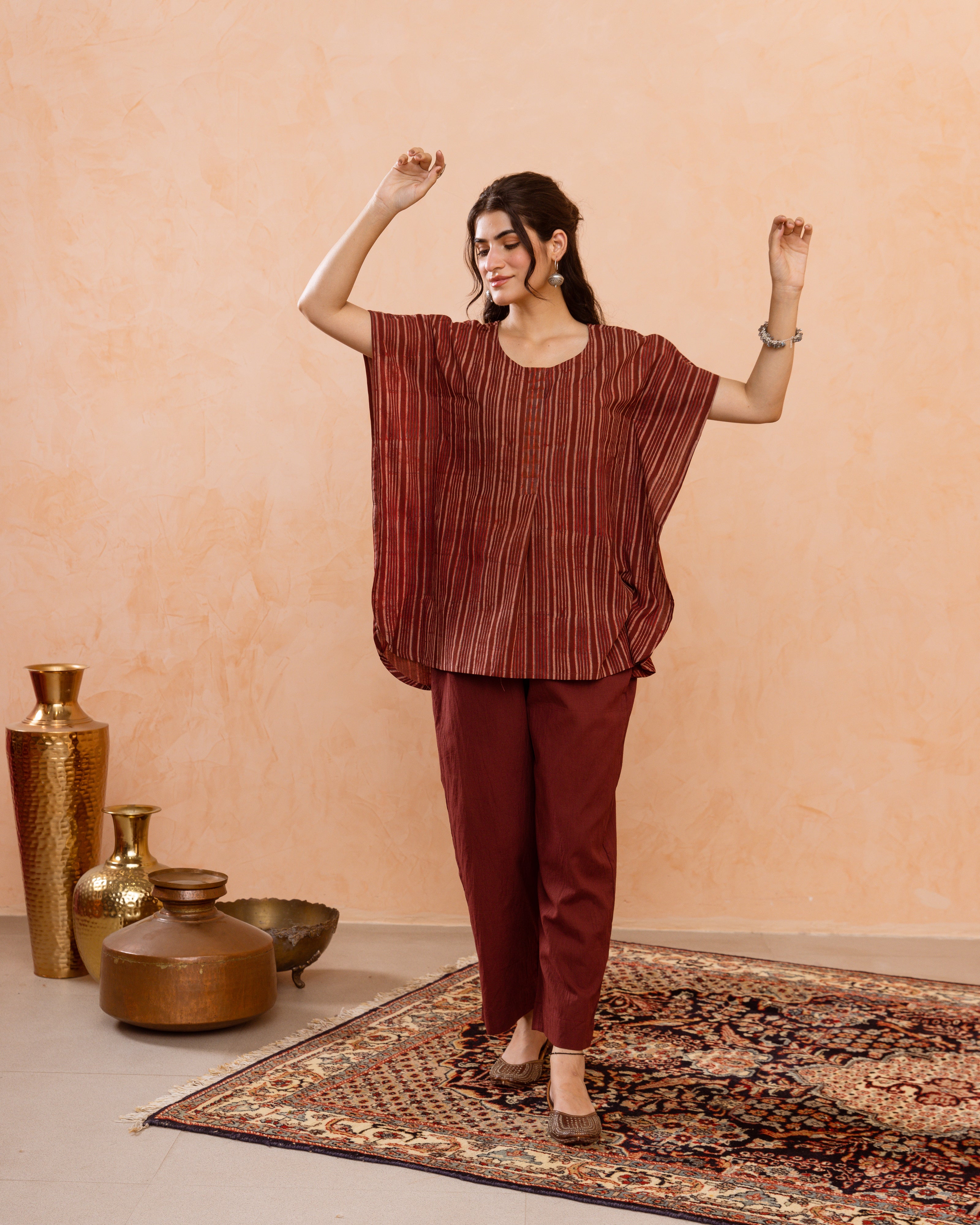 Rust Maroon Kaftan Short Top