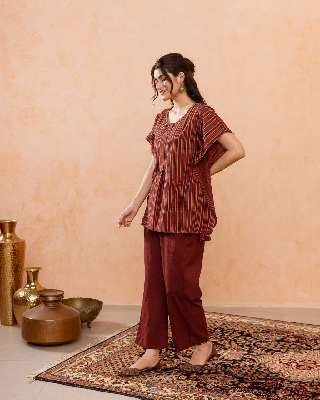 Rust Maroon Kaftan Short Top