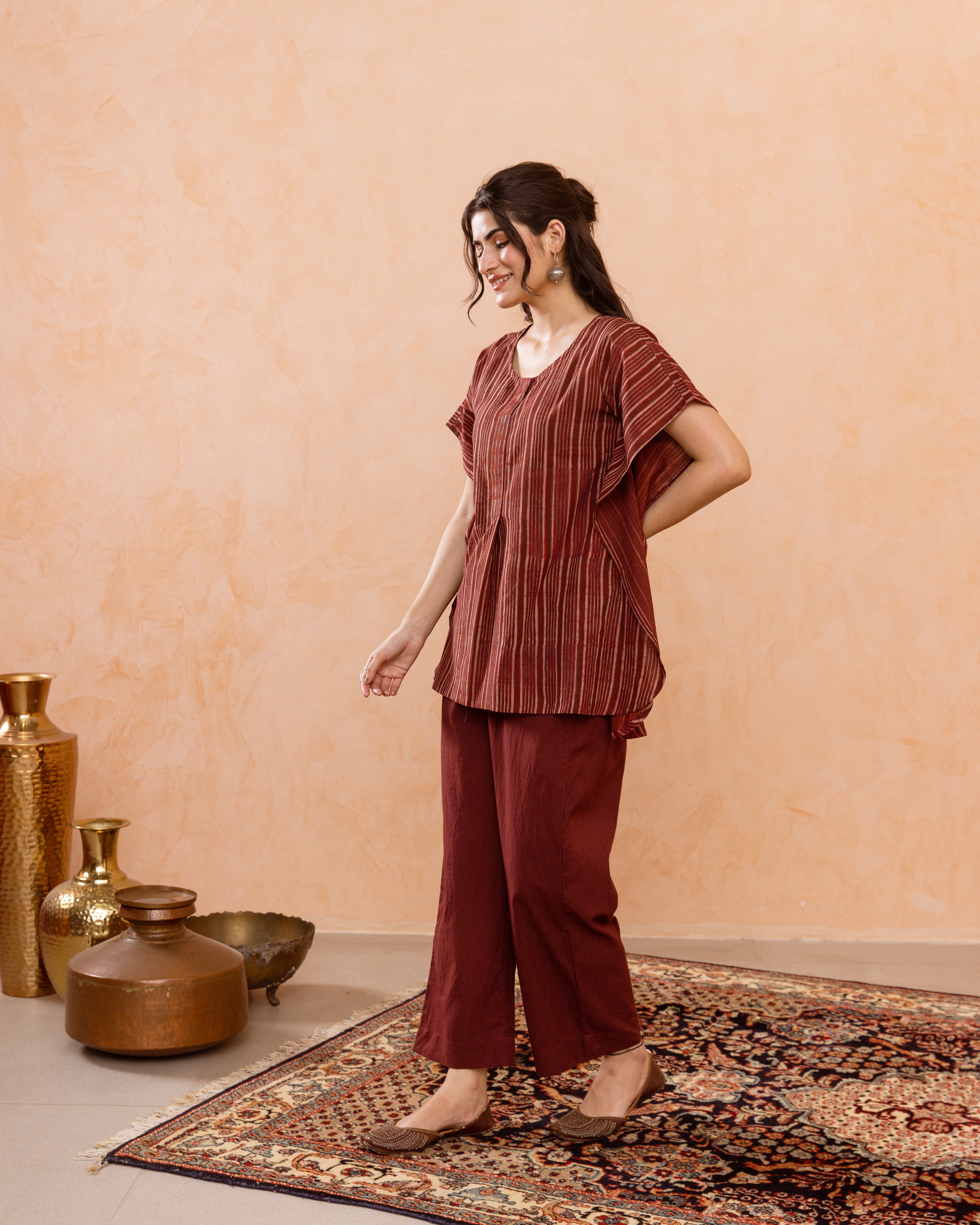 Rust Maroon Kaftan Short Top