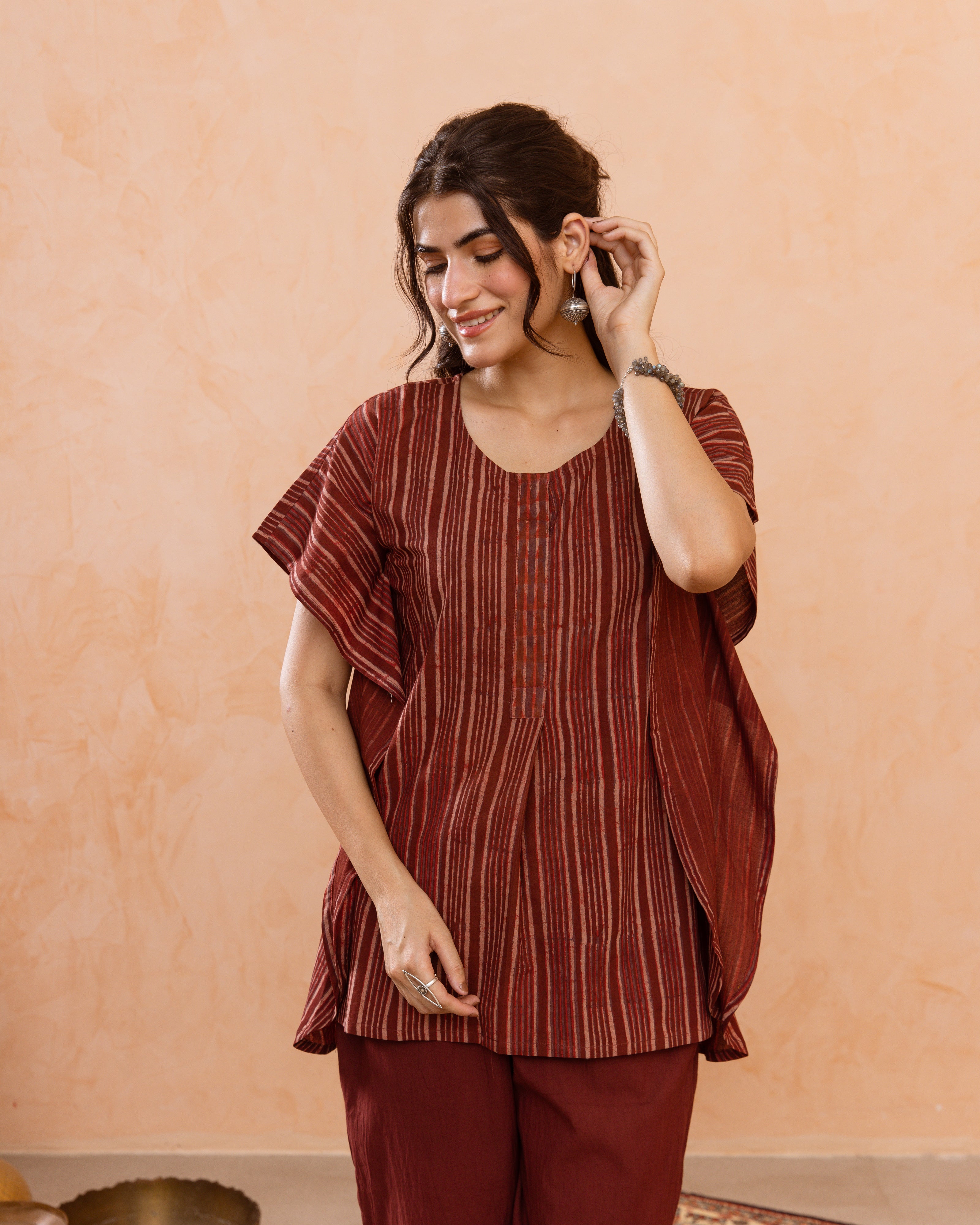 Rust Maroon Kaftan Short Top