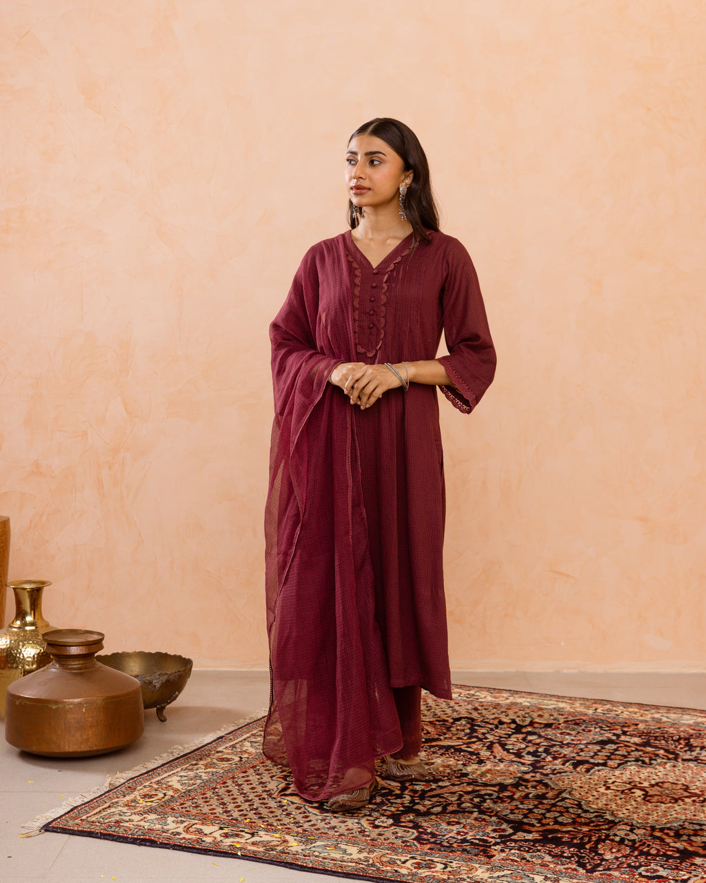 Wine Maroon Complete Suit Set