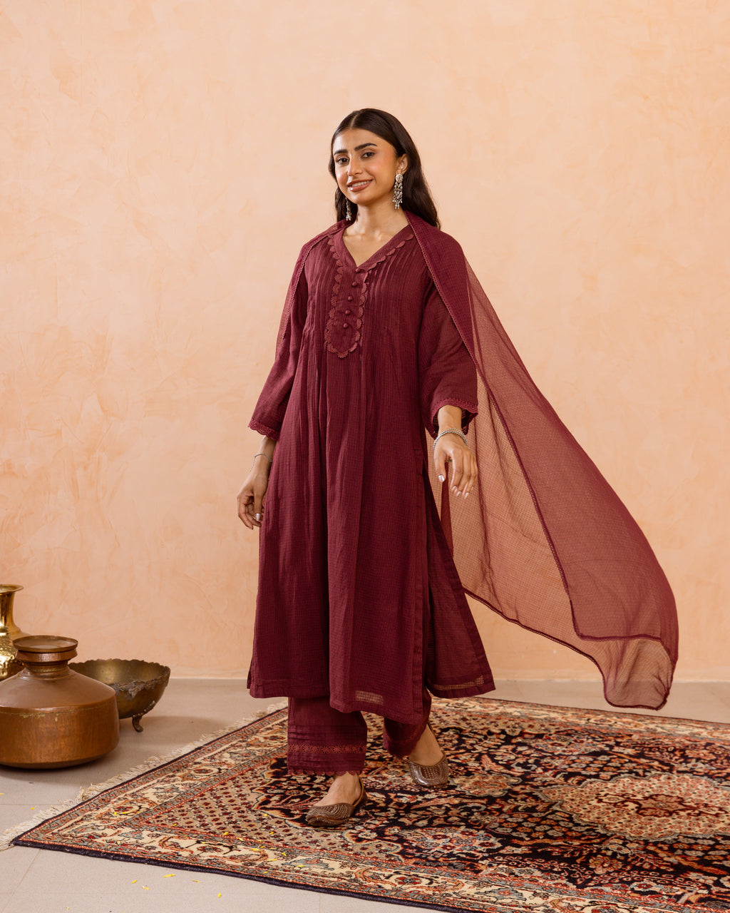 Wine Maroon Complete Suit Set