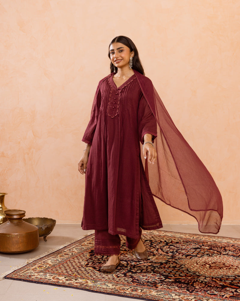 Wine Maroon Complete Suit Set