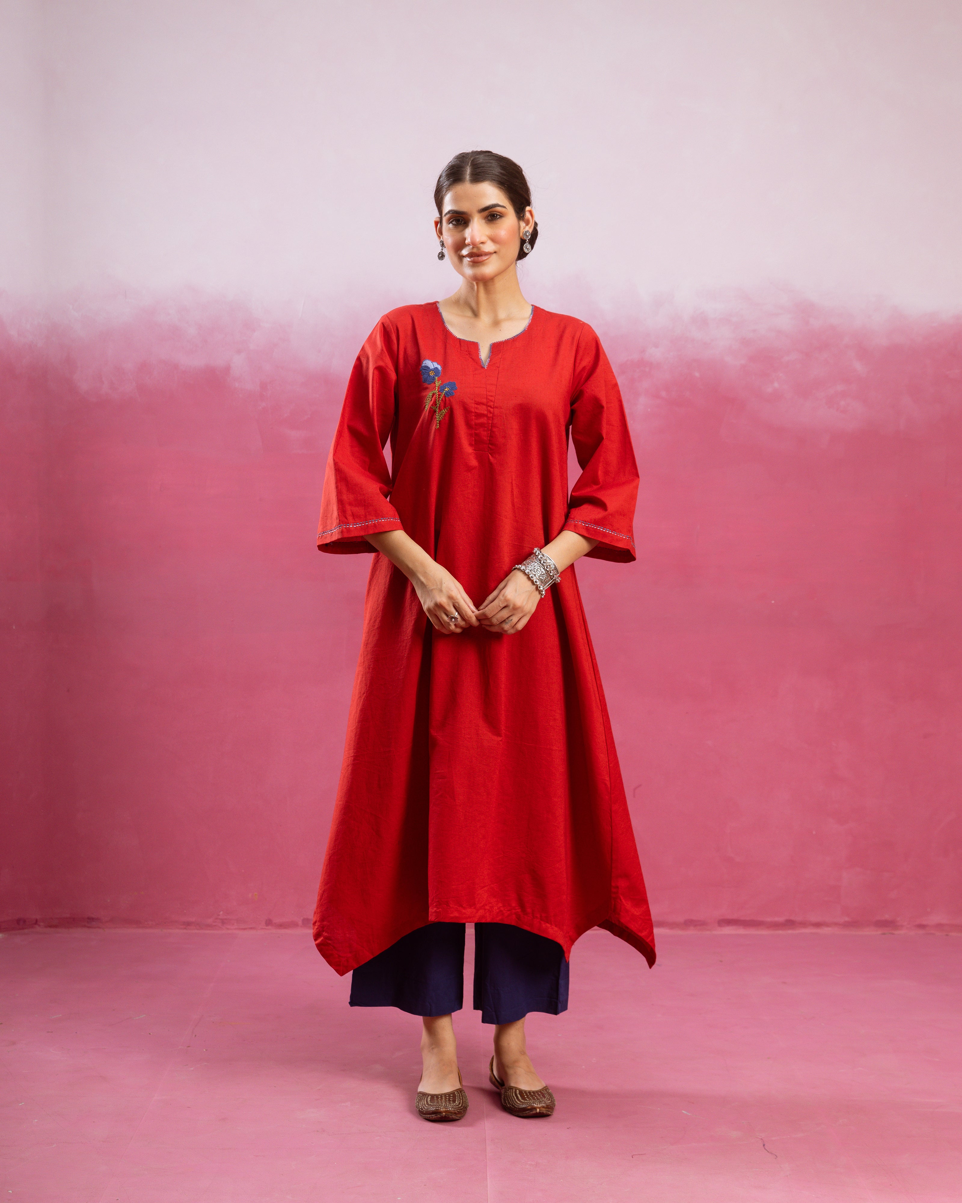 Bright Red Kurta ( Pant Not Included )