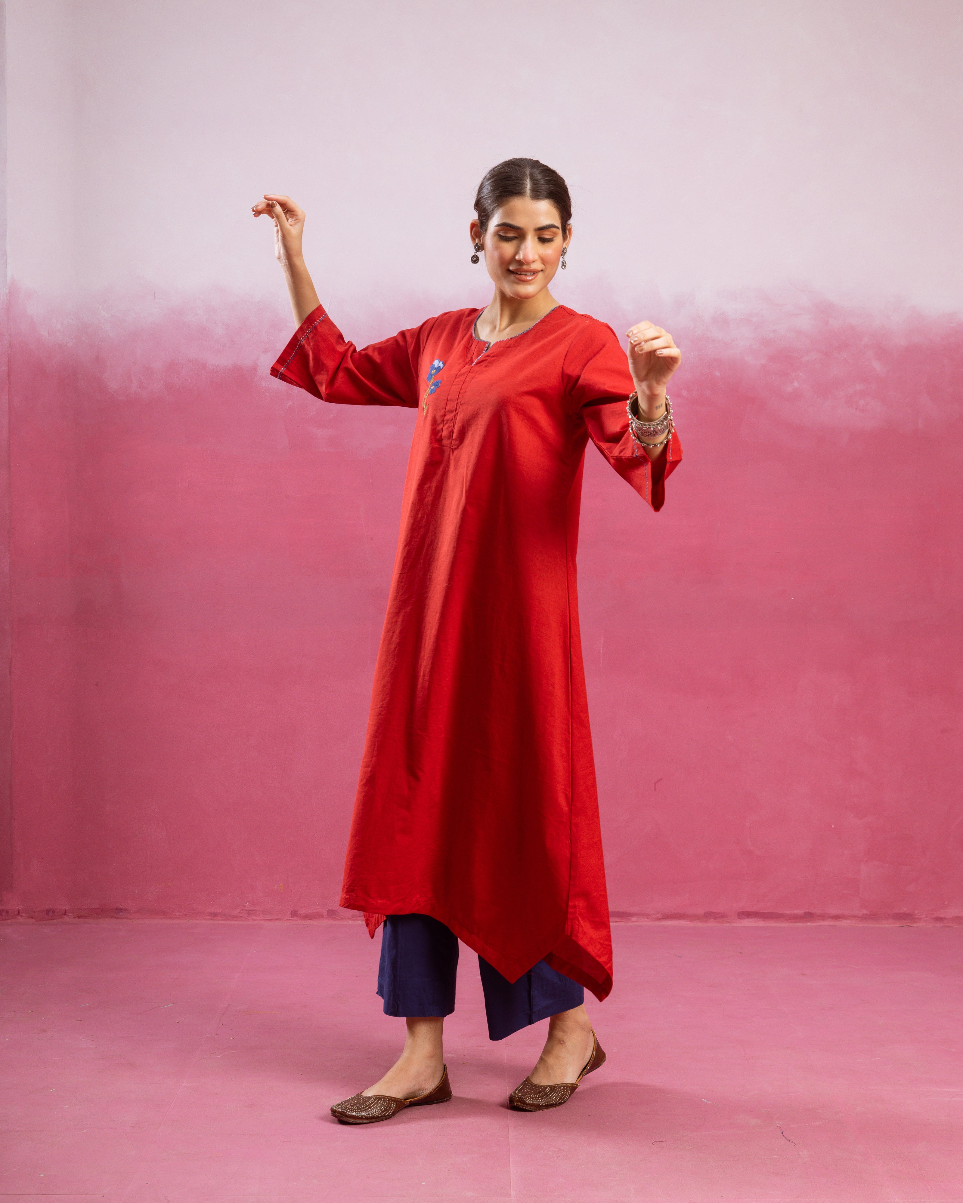 Bright Red Kurta ( Pant Not Included )