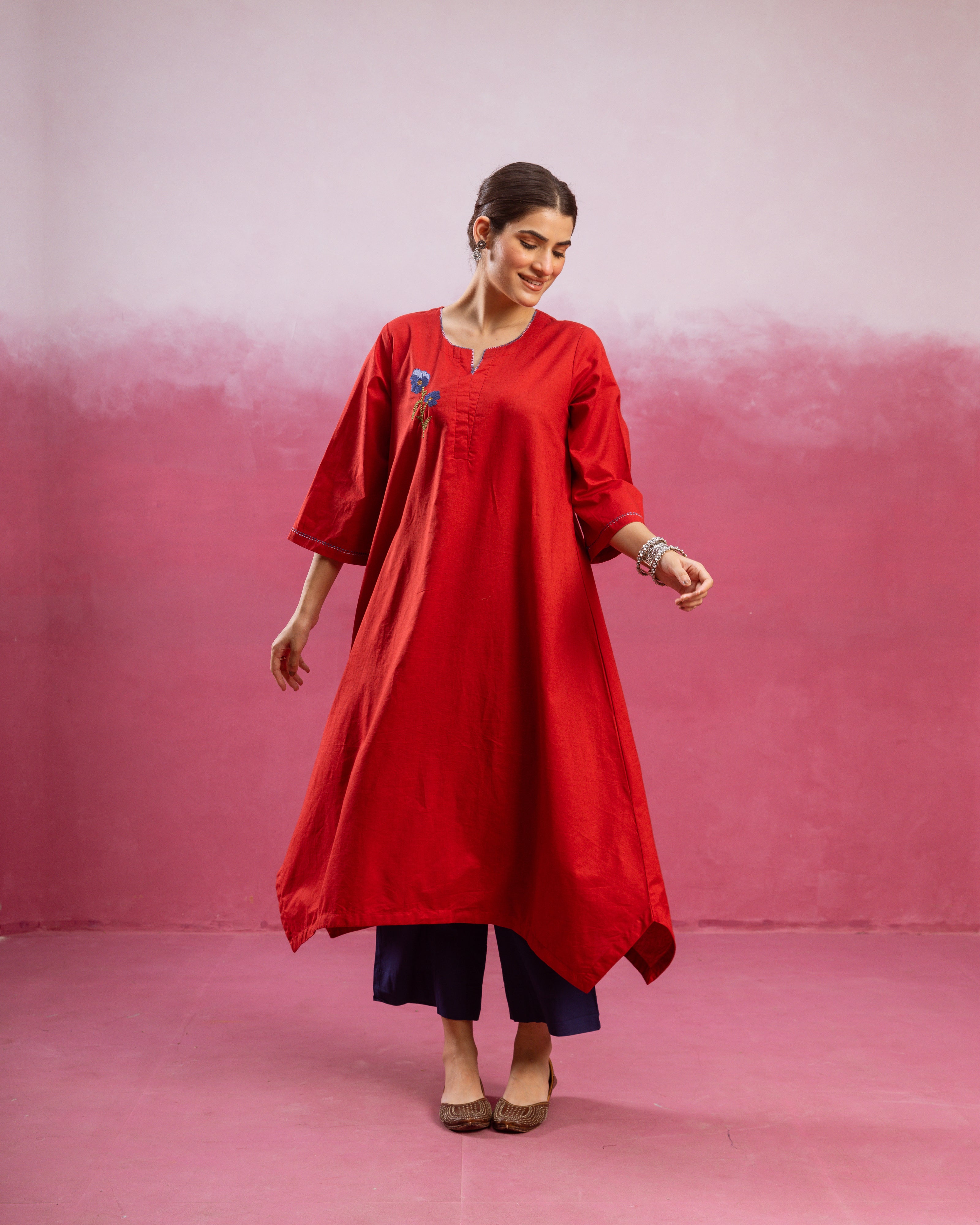 Bright Red Kurta ( Pant Not Included )