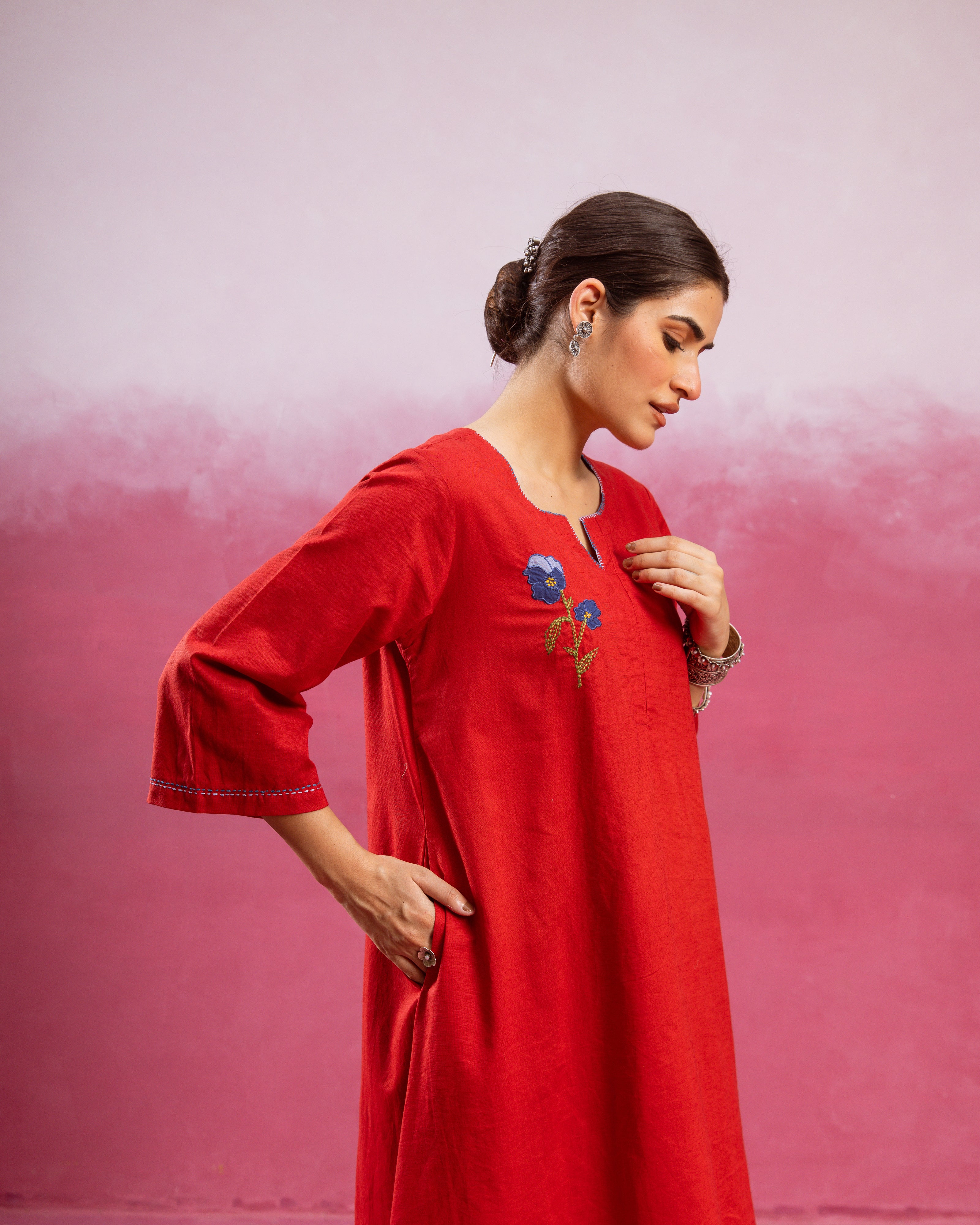 Bright Red Kurta ( Pant Not Included )