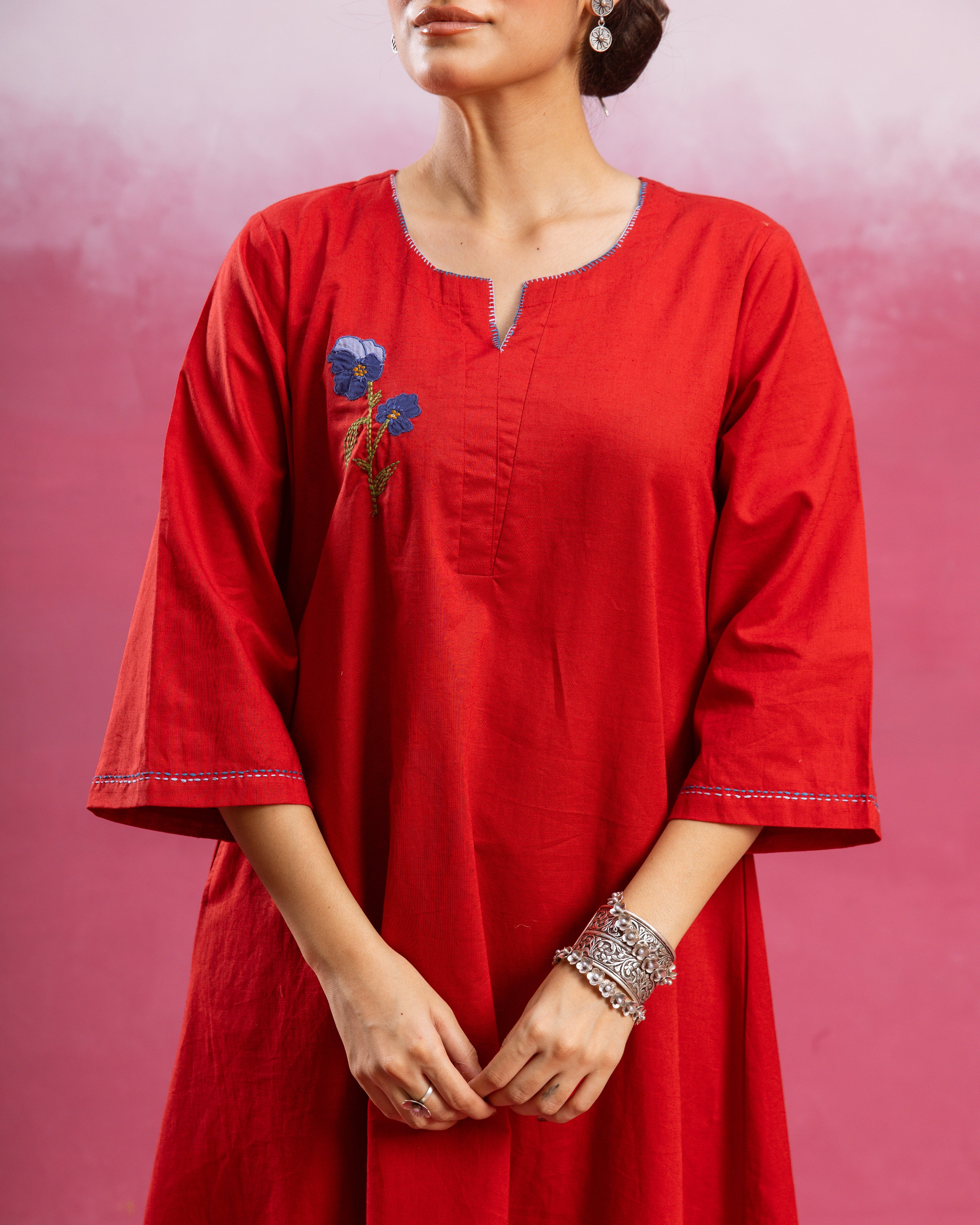 Bright Red Kurta ( Pant Not Included )