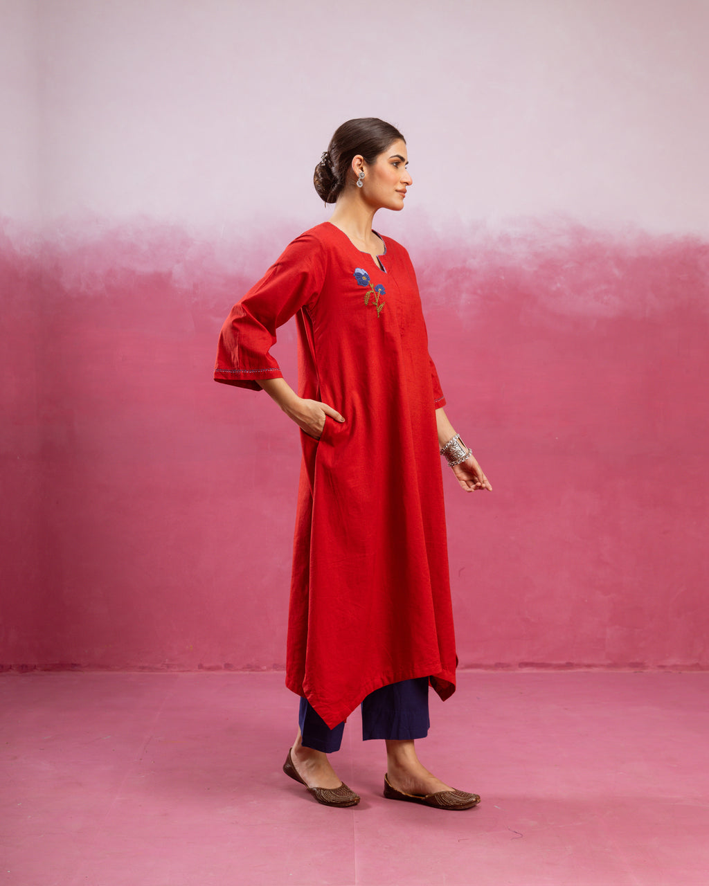 Bright Red Kurta ( Pant Not Included )