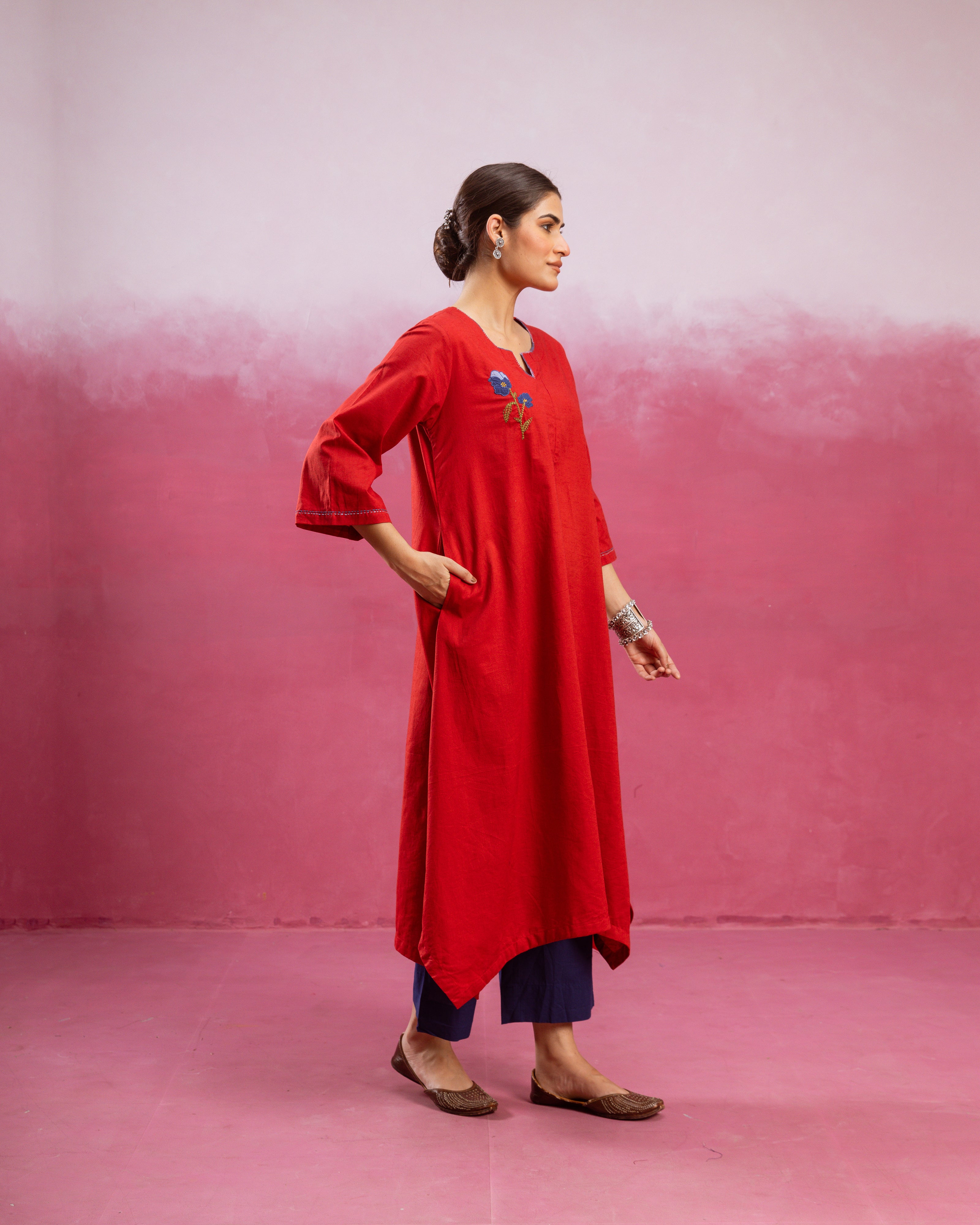 Bright Red Kurta ( Pant Not Included )