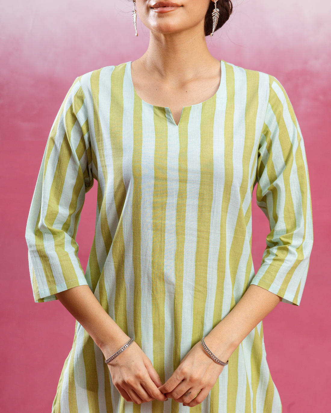 Lime Green & White Kurta  (Pant Not Included )
