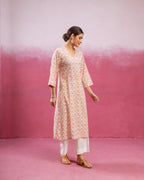 White & Peach Kurta (Pant And Dupatta Not Included)
