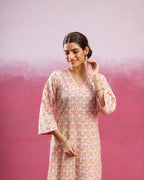 White & Peach Kurta (Pant And Dupatta Not Included)