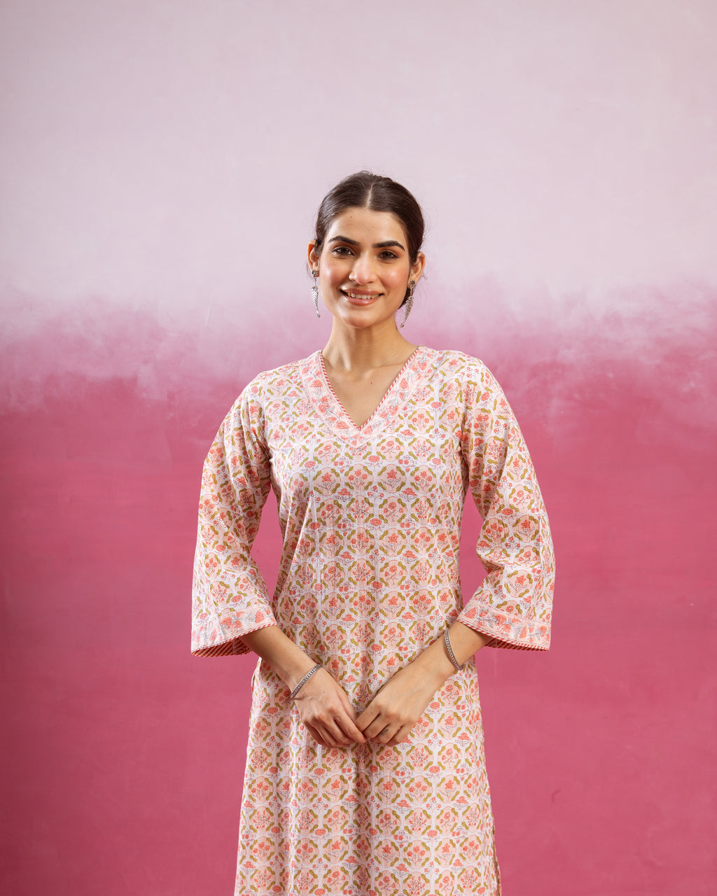 White & Peach Kurta (Pant And Dupatta Not Included)
