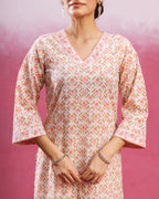 White & Peach Kurta (Pant And Dupatta Not Included)