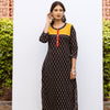 Black Cotton Round Neck Printed Kurta For Women's