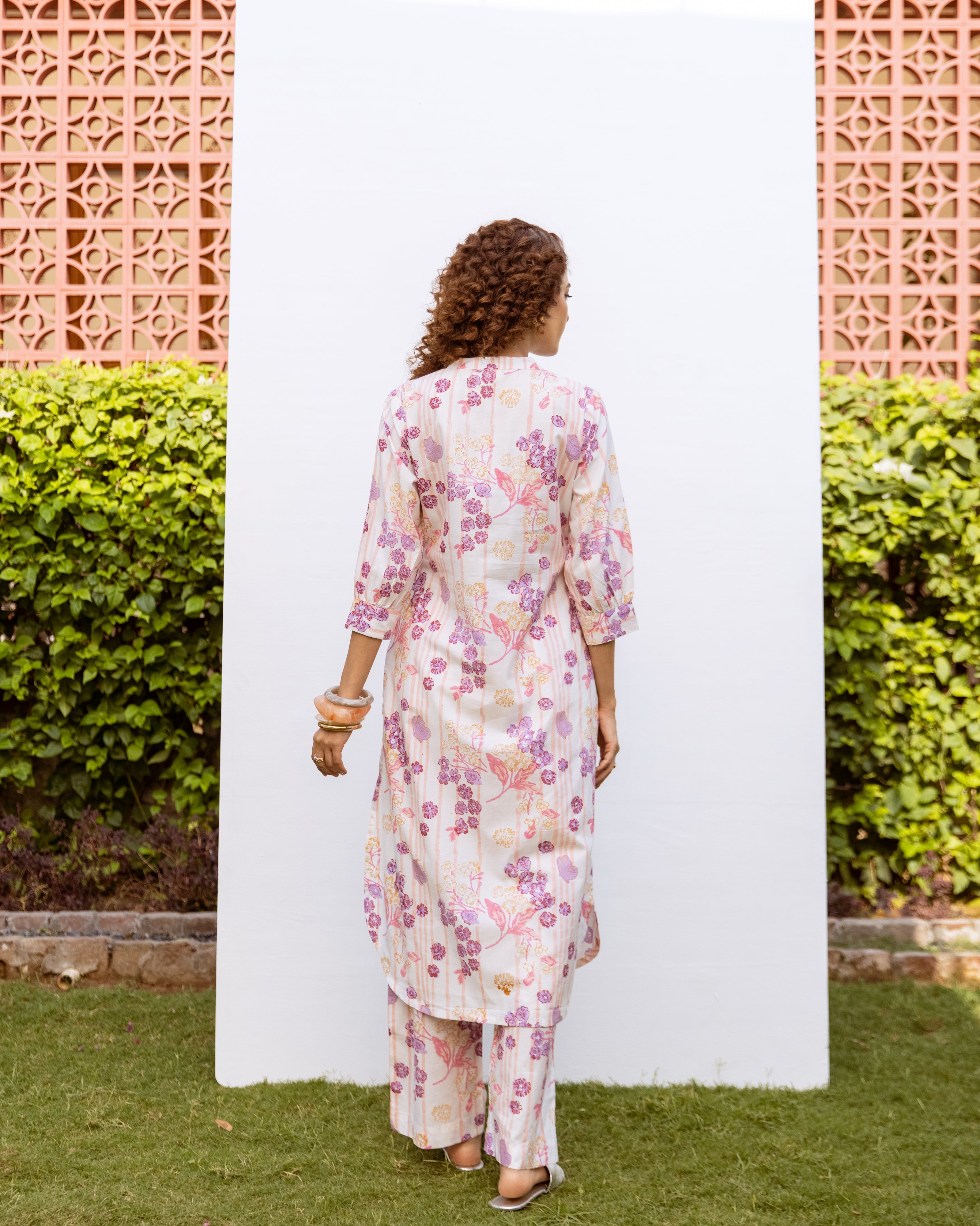 White With Multicolored Cotton Modal Mandarin Collar Floral Print Kurta Pant Set For Women's
