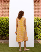 Yellow Cotton V-Neck Handblock Dress For Women's