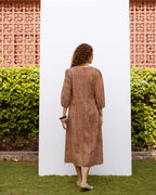 Rust Cotton V-Neck Handblock Dress For Women's