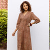 Rust Cotton V-Neck Handblock Dress For Women's
