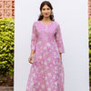 Lavender Cotton Round Handblock Kurta For Women's