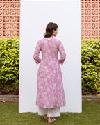 Lavender Cotton Round Handblock Kurta For Women's