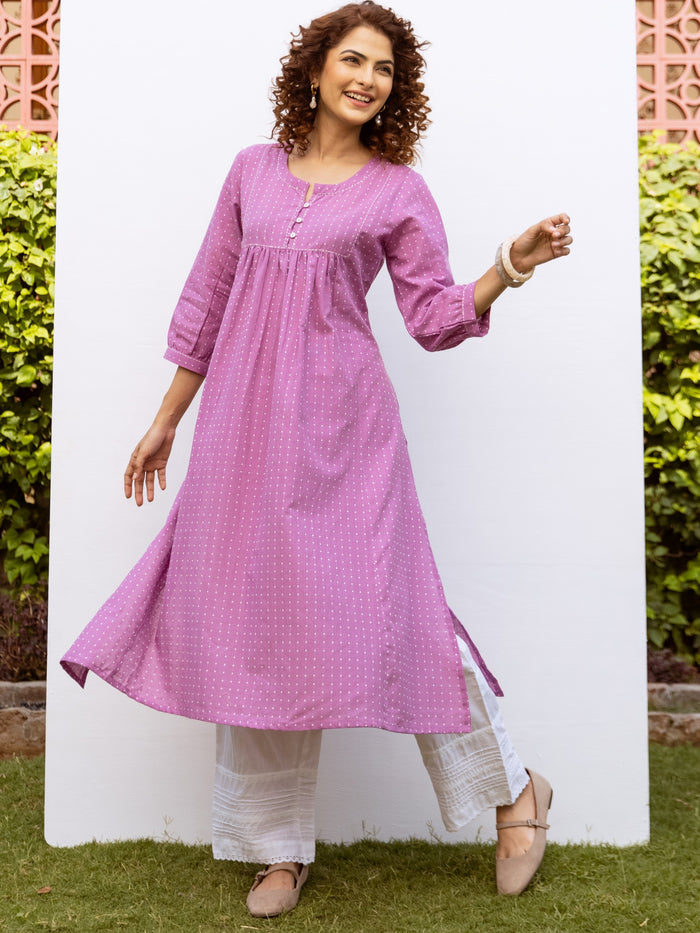 Purple Handloom Round A Line Kurta For Women's