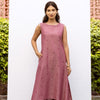 Dusty Rose Pink Cotton Handloom Sleeveless Kurta Pant Set For Women's