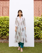 White Cotton V-Neck Handblock Kurta For Women's