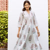 White Cotton V-Neck Handblock Kurta For Women's