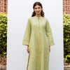 Pastel Green Handloom Kurta With Coral Pink Cotton Pant Set For Women's