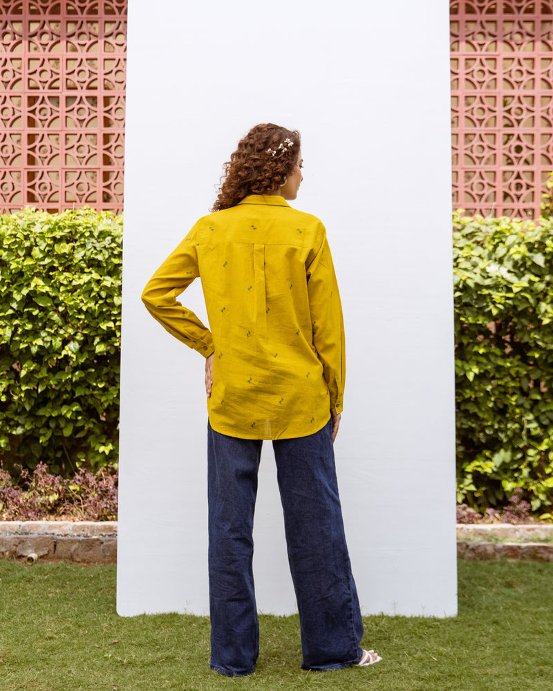 Bright Yellow Handloom Cotton Shirt For Women's